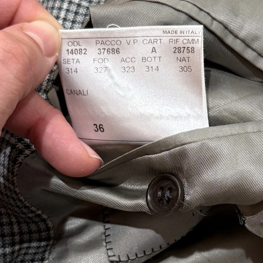 Canali Men’s 100% Wool Single Breasted Houndstooth Blazer US 44R Gray‎ Preppy